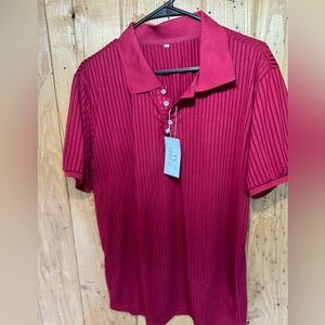 ONZCY Men’s Ribbed Stretch Polo Shirt NWT - Wine Red, Size Large